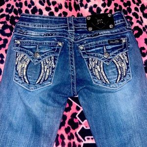 Miss me jeans size 25 signature boot cut med wash white leather winged pockets